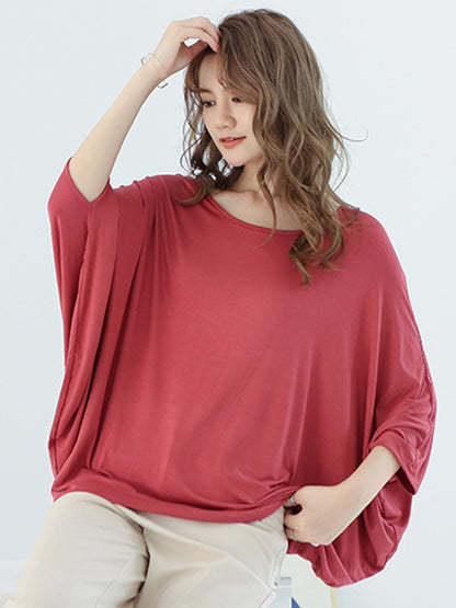 xakxx Vintage Loose Round-Neck Batwing Sleeves Shirts