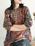 xakxx Ethnic Style Round Neck Print Sweater