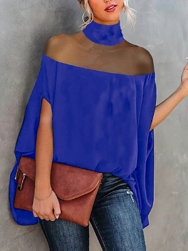 Xakxx - Batwing Sleeves See-Through High-Neck Blouses&Shirts Tops