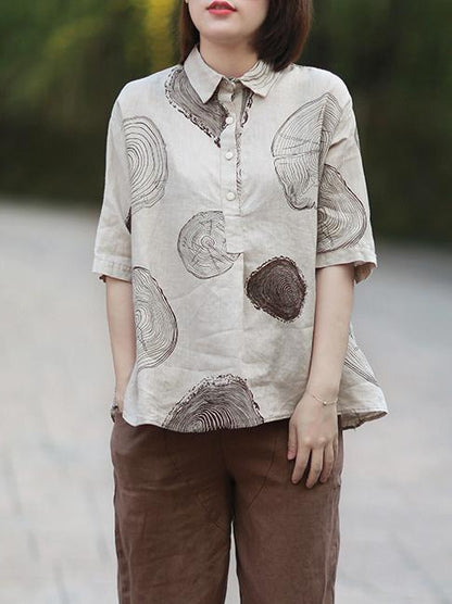 xakxx Ramie Cotton Loose Annual Ring Pattern Shirt Tops