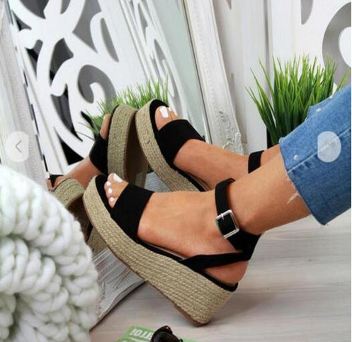 xakxx Retro Women Sandals Leopard Hemp Flat Platform Ladies Wedge Women's Shoes Woman Casual Buckle Strap Female Summer New