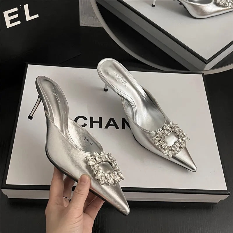 Summer Women Slippers Outdoor Slippers Women Pumps Rhinestone Shoes Elegant Banquet Women's Shoes Stiletto Sandals