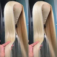 Brazilian Straight Lace Frontal Wig For Black Women Simulation Human Hair Black/Blonde /Blue /Pink/Red /White Wig Transparent Lace Closure Wig Synthetic Preplucked