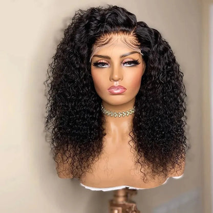 Long Kinky Curly Simulation Human Hair Synthetic Lace Front Wig for Black Women 13X4 Frontal Wigs Gluless Heat Resistant Natural Hairline