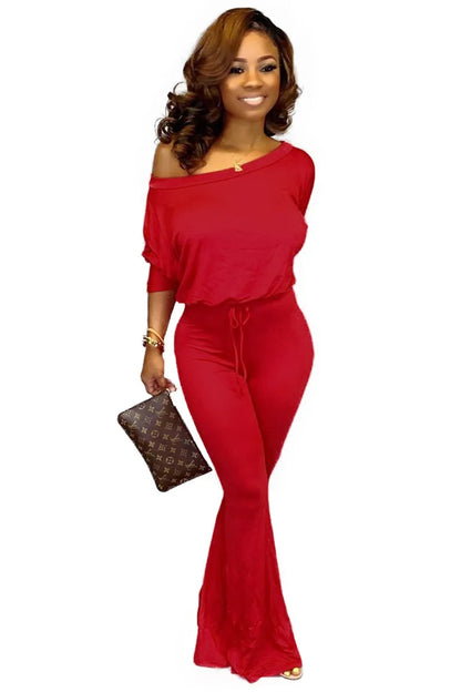 Women Jumpsuits Solid Color Bat Sleeve Casual Jumsuits For Fashion 2 Peice Outfits