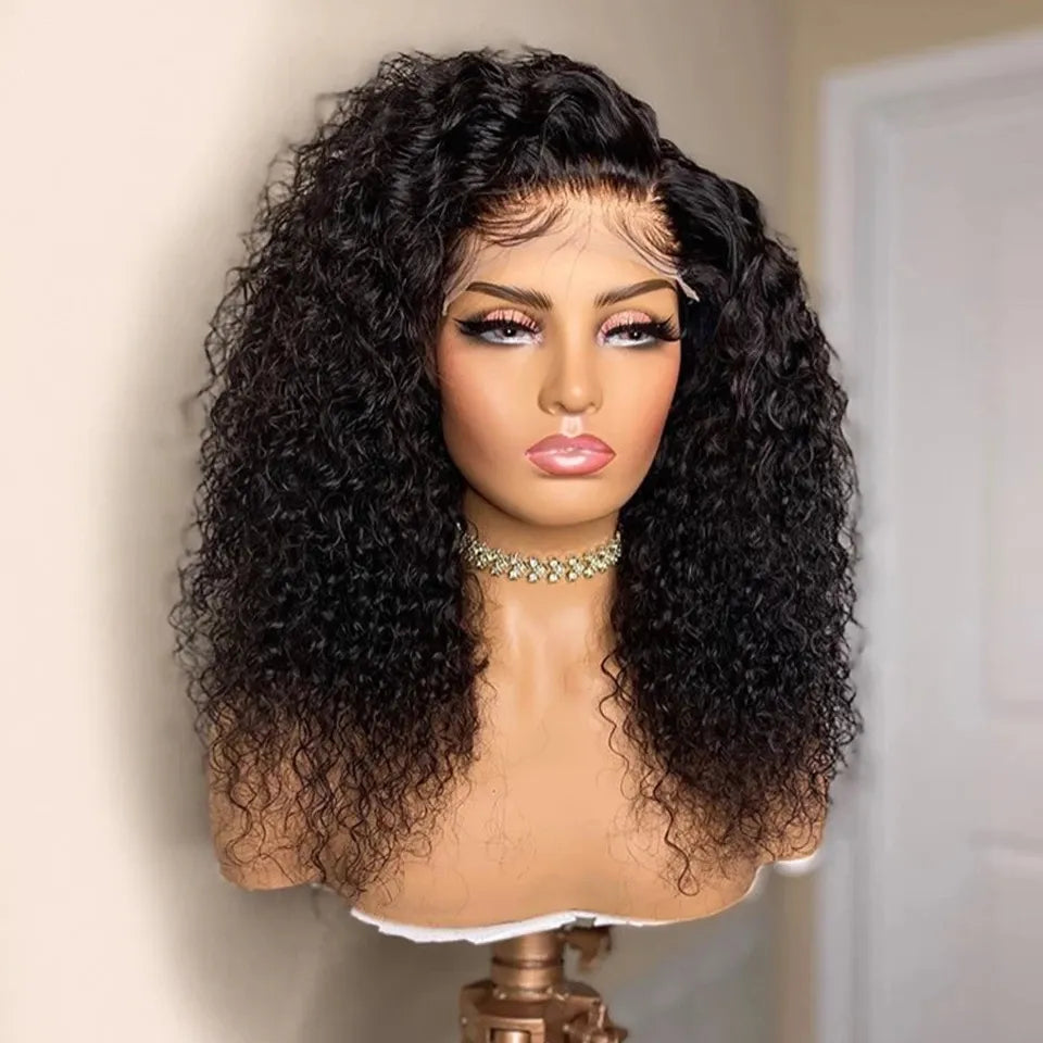 Long Kinky Curly Simulation Human Hair Synthetic Lace Front Wig for Black Women 13X4 Frontal Wigs Gluless Heat Resistant Natural Hairline