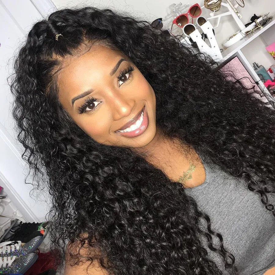 Long Kinky Curly Simulation Human Hair Synthetic Lace Front Wig for Black Women 13X4 Frontal Wigs Gluless Heat Resistant Natural Hairline