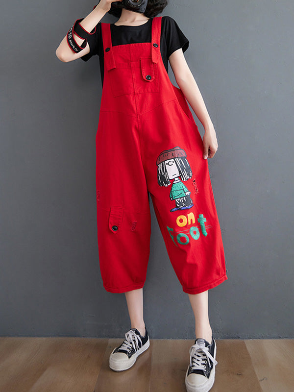 xakxx Original Cartoon Printed Puff Denim Overalls