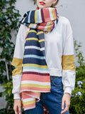 xakxx Contrast Color Fringed Keep Warm Multi-Colored Striped Shawl&Scarf