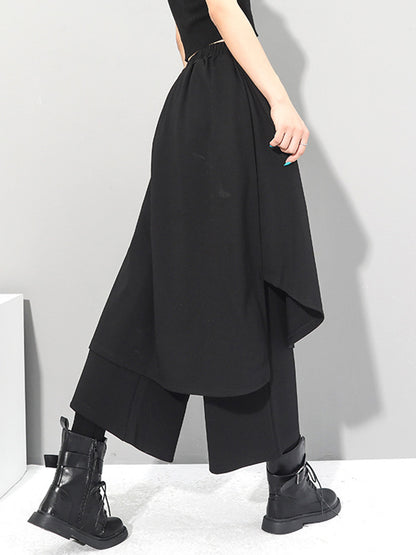 xakxx Irregularity Elastic Waist Wide Leg Solid Color Pants