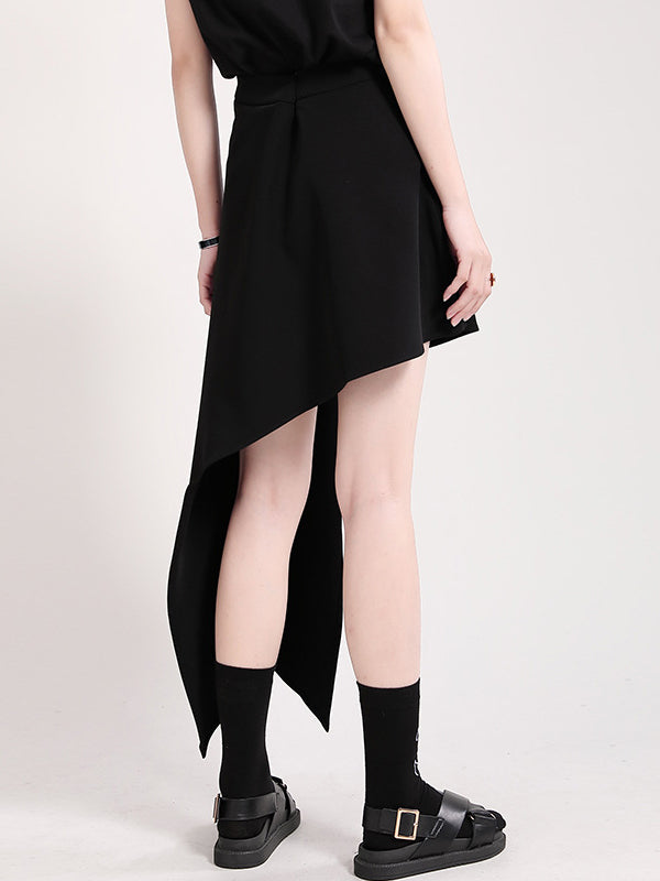 xakxx Stylish Irregular Split-Joint Black Skirt