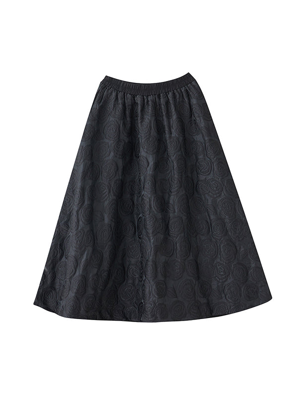 xakxx A-Line Loose Asymmetric Elasticity Jacquard Solid Color Skirts Bottoms