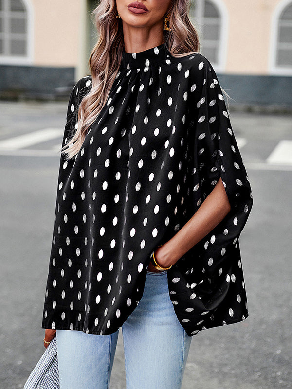 xakxx Loose Bandage Polka Dot Round-Neck Blouses&Shirts Tops