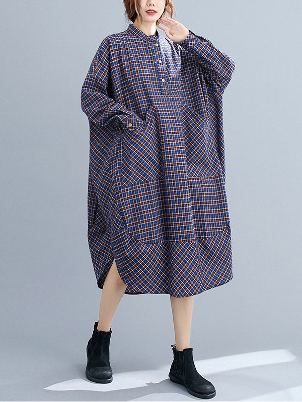 xakxx Vintage Plaid Irregularity Shirt Dresses