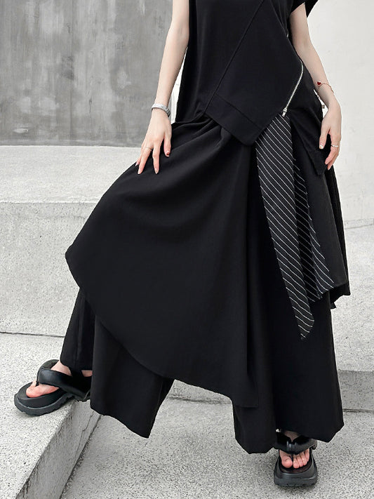 xakxx Loose Wide Leg Asymmetric Split-Joint Pants Trousers