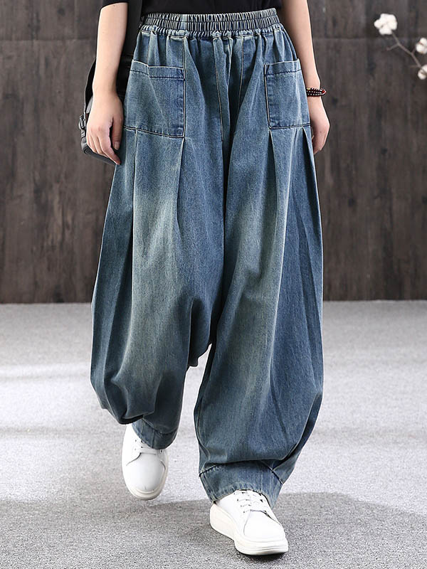 xakxx Leisure Solid Denim Puff Pants Bottoms