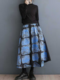 xakxx A-Line Loose Contrast Color Elasticity Printed Split-Joint Skirts