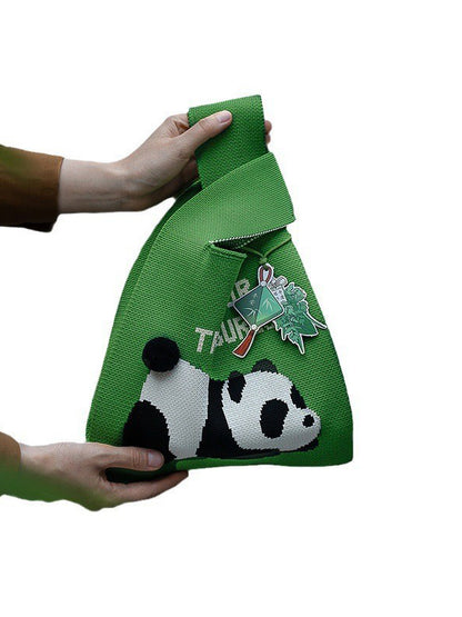 xakxx Panda-Patterned Woven Handbag Bags