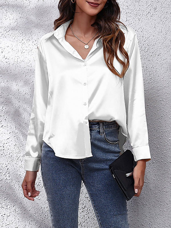 xakxx Long Sleeves Loose Solid Color Lapel Blouses&Shirts Tops