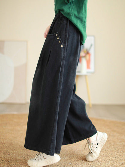 xakxx Loose Wide Pants Elasticity Pleated Flared Trousers Jean Pants Bottoms