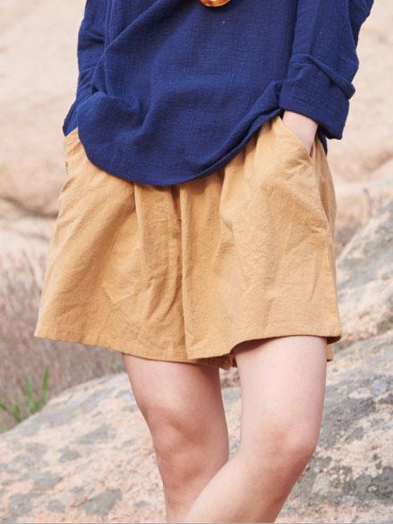 xakxx Comfortable Pure Color Linen Cotton Shorts