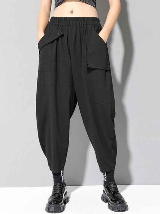 xakxx Stylish Black Asymmetric Elasticity Harem Pants