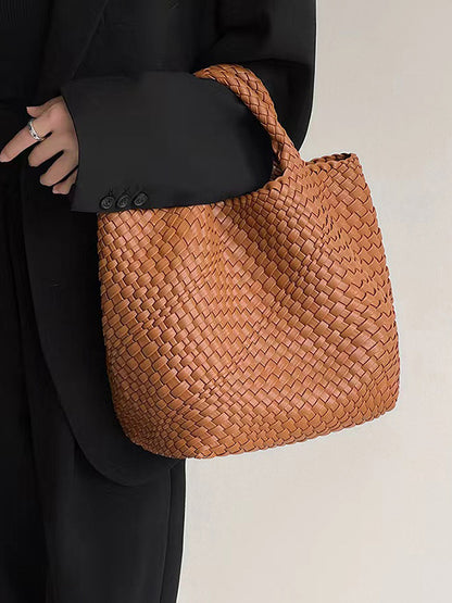 xakxx Solid Color Woven Tote Bags Handbags