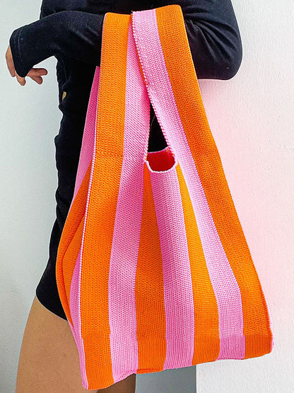 xakxx Contrast Color Striped Bags Woven Handbag