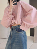 xakxx Batwing Sleeves Loose Elasticity Solid Color Round-Neck Blouses&Shirts Tops