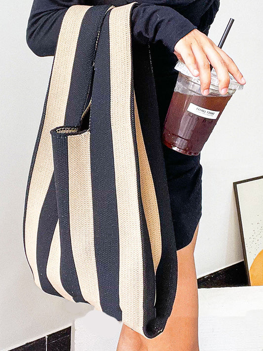 xakxx Contrast Color Striped Bags Woven Handbag