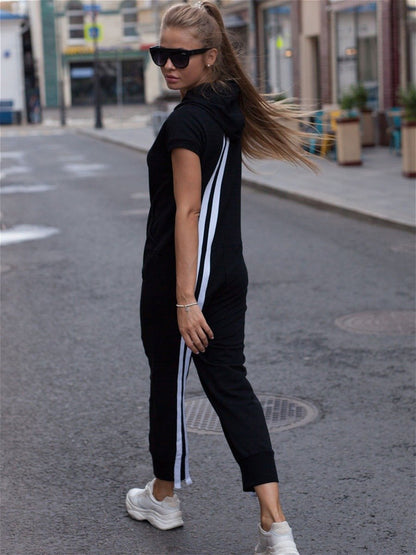 xakxx Fashion Stripes Zipper Hooded Jumpsuits