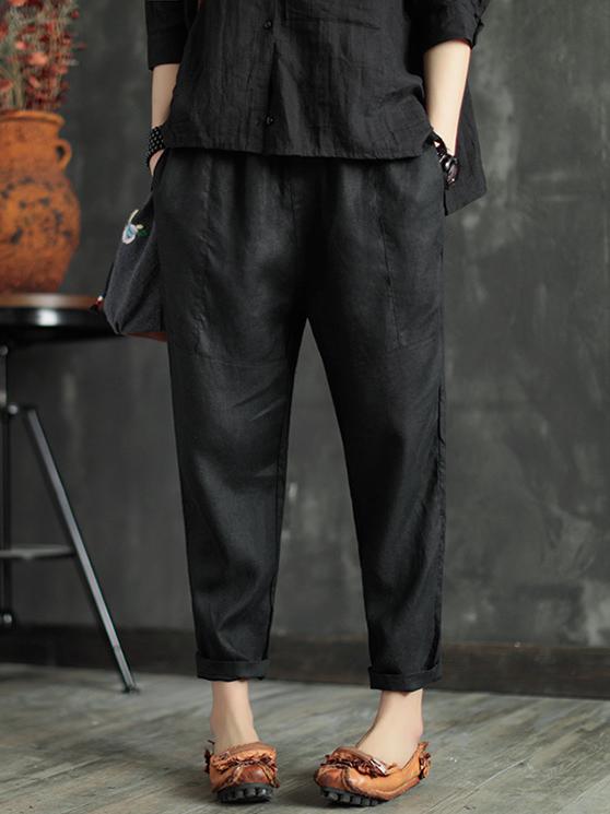 xakxx Loose Elastic Waist Ramie Cotton Pants