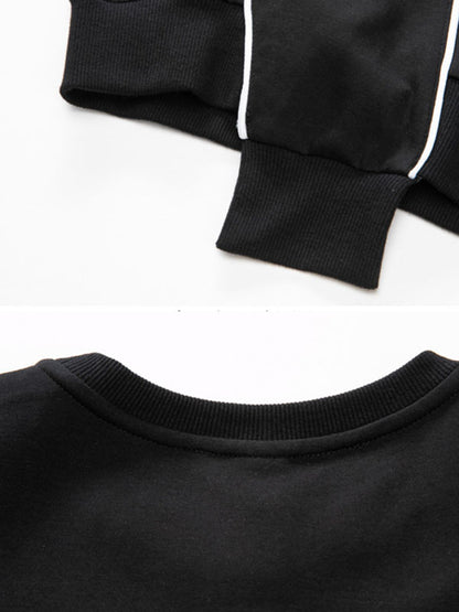 xakxx Original Creation Loose Batwing Sleeves Contrast Color Split-Joint Round-Neck Sweatshirt Tops