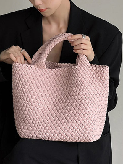 xakxx Solid Color Woven Tote Bags Handbags