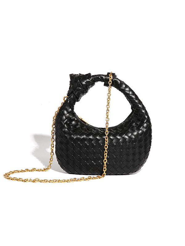 xakxx Chains Knot Solid Color Woven Zipper Crossbody Bags