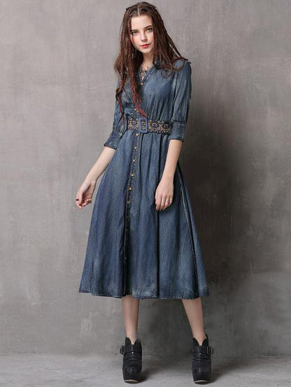 xakxx Vintage Embroidered Cropped Denim Dress