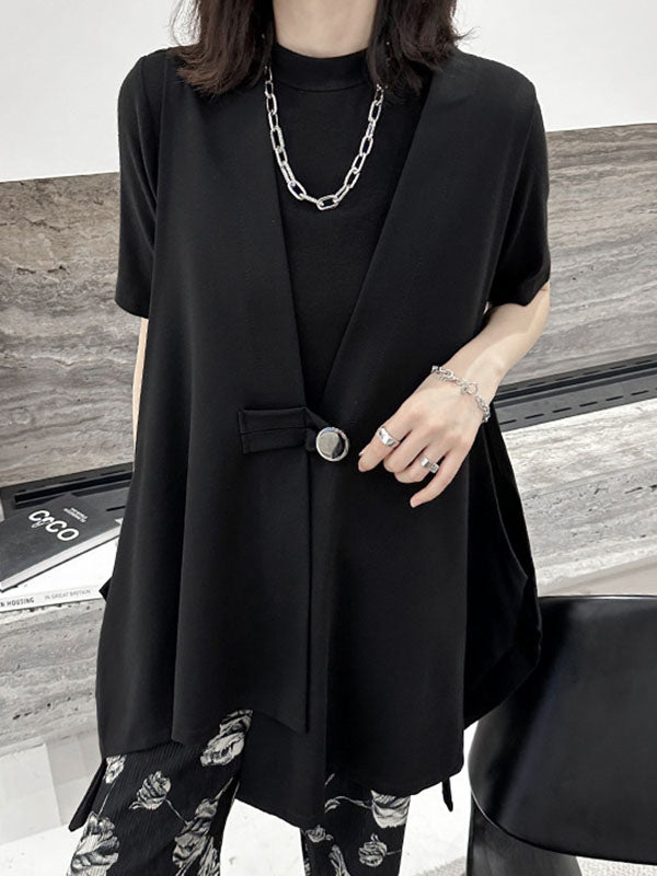 xakxx High-Low Loose Buttoned V-Neck Vest Outerwear