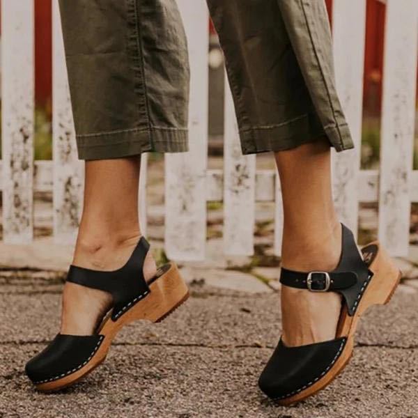 xakxx New Summer Women T Strap Sandals Mid Heels Platform Gladiator Ladies Shoes Black Closed Toe Beach Sandals Sandalias Mujer