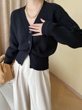 xakxx Long Sleeves Loose Solid Color V-Neck Cardigan Tops