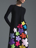 xakxx Long Sleeves Asymmetric Floral Round-Neck Maxi Dresses