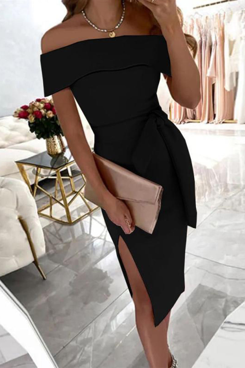 Fashion Solid Patchwork Off the Shoulder One Step Skirt Dresses(5 colors)