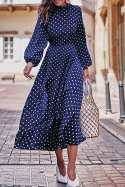 Fashion Print Patchwork O Neck Long Sleeve Dresses(3 Colors)