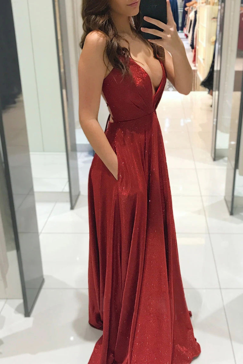 Celebrities Elegant Solid Backless V Neck Princess Dresses