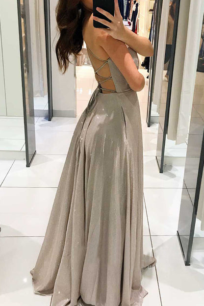 Celebrities Elegant Solid Backless V Neck Princess Dresses