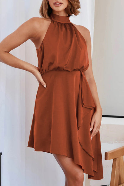 Celebrities Elegant Solid Asymmetrical Halter Irregular Dress Dresses