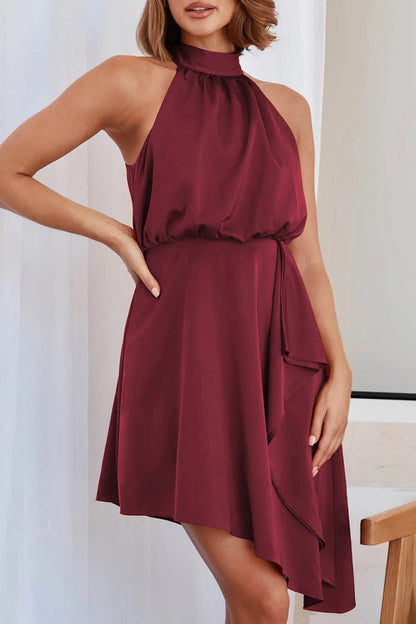 Celebrities Elegant Solid Asymmetrical Halter Irregular Dress Dresses