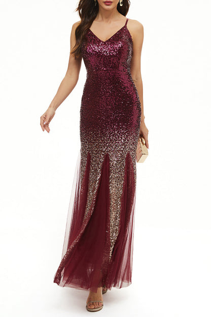 Sexy Formal Gradual Change Sequins V Neck Evening Dress Dresses(4 Colors)