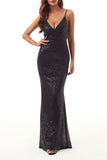 Elegant Formal Solid Sequins V Neck Evening Dress Dresses(5 Colors)