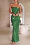 Celebrities Formal Solid Bright Silk Strapless Evening Dress Dresses