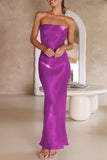 Celebrities Formal Solid Bright Silk Strapless Evening Dress Dresses